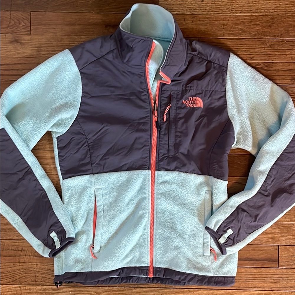 The North Face Light Blue Fleece Jacket with Coral Accents